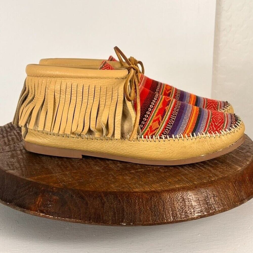 MINNETONKA Ankle Booties Womens 8 Frisco Deerskin Boho Fringe Southwest Detail